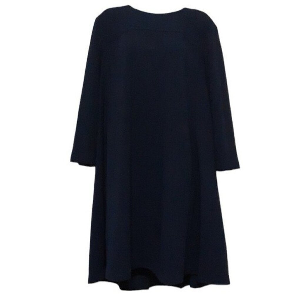 Donna Morgan dress women 4 navy blue babydoll formal 3/4 sleeves office Casual